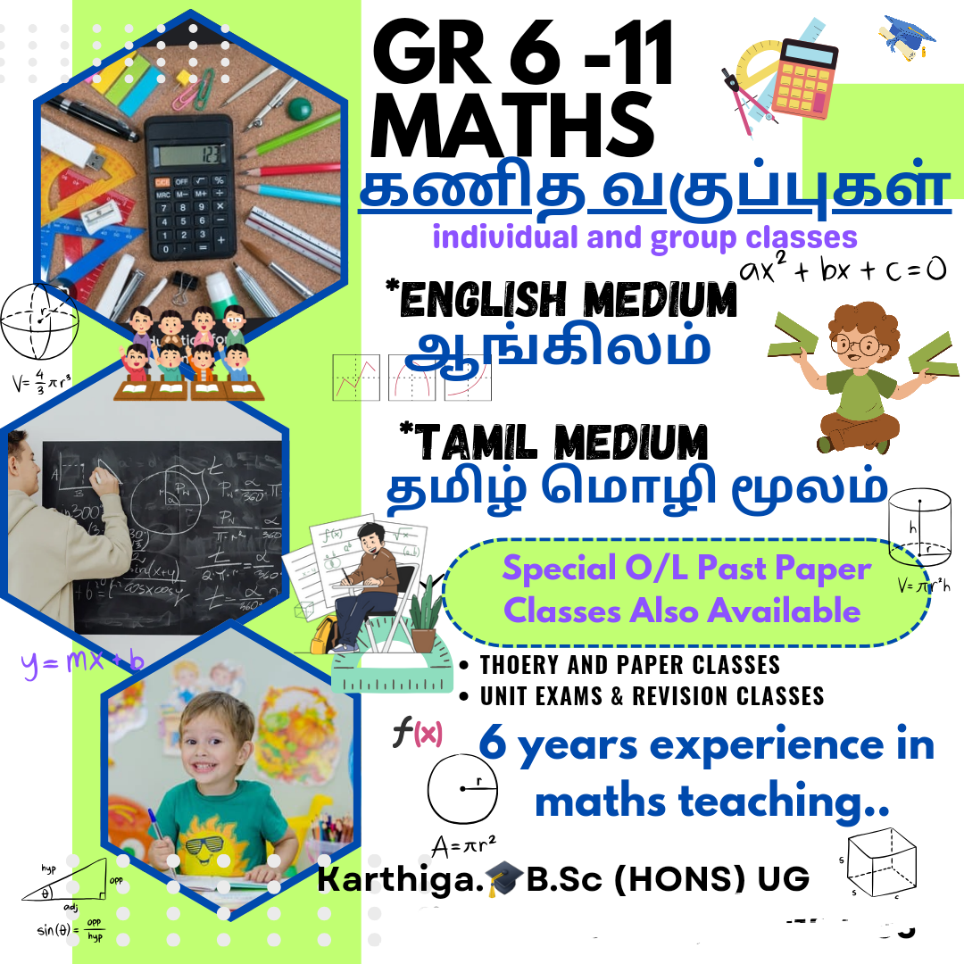Grade 8 to 11 Online Maths Classes English and tamil medium