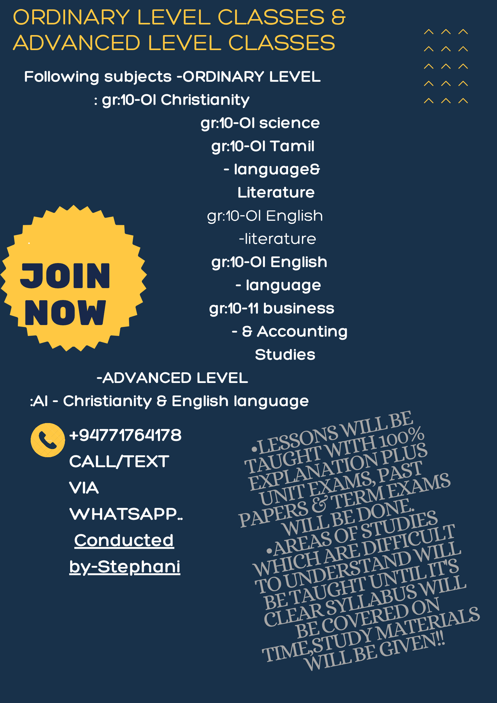Ordinary level & Advanced level classes